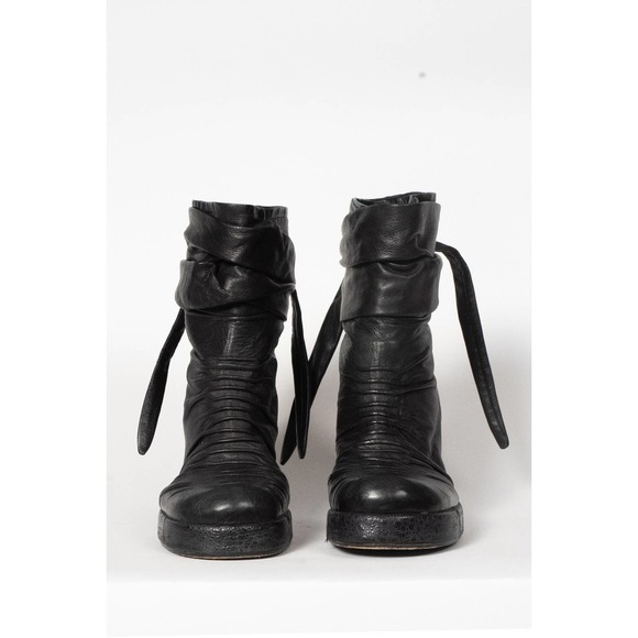 RICK OWENS RUCHED BLACK LEATHER BOOTS SZ 36 - Picture 2 of 5